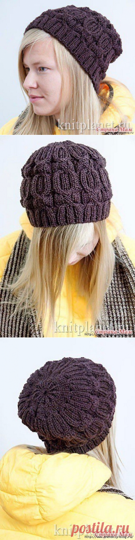 Вязанная ШАПКА-БИНИ УЗОРОМ "ЖГУТ" своими руками!