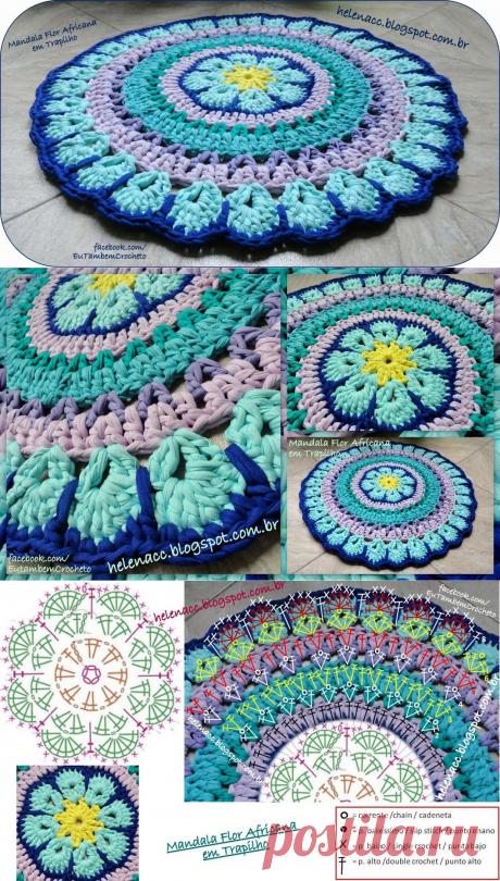 Ковер &quot;Африканский цветок&quot; из ленточной или футболочной пряжи