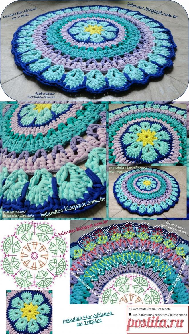 Ковер "Африканский цветок" из ленточной или футболочной пряжи