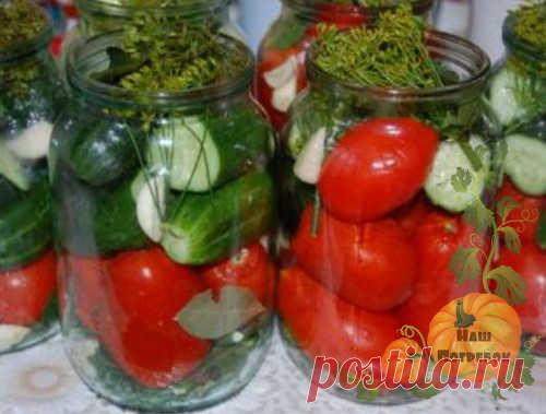 Для разнообразия на зиму я часто делаю ассорти из огурцов и помидоров. Предлагаю выбрать самый вкусный рецепт. Для удобства расчет идет на 1 л. У меня в копилочке есть варианты закаток с горчицей, острых овощей, обожаю также с медом и мятой. Консервирую без стерилизации, но иногда без нее все же не обойтись