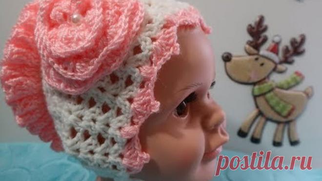 ШАПОЧКА ( ЧЕПЧИК) КРЮЧКОМ  ДЛЯ НОВОРОЖДЕННОГО. МАСТЕР КЛАСС ДЛЯ НАЧИНАЮЩИХ.