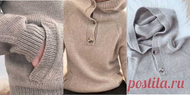 Худи с карманами вязаный спицами сверху CabinHoodie
