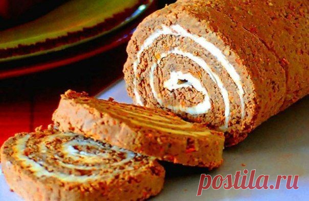 Печёночный рулет с сырной начинкой