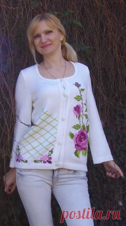 Вязаный жакет "Нежные чувства" - белый,Вязаное на машине,зимняя мода 2013