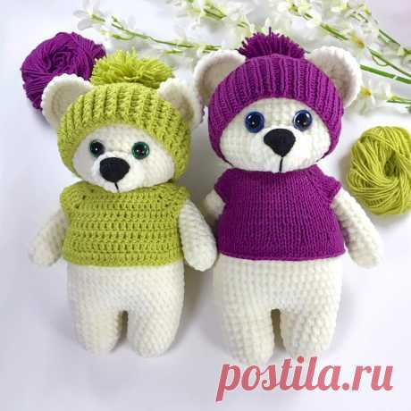 PDF Плюшевый Мишка крючком. FREE crochet pattern; Аmigurumi animal patterns. Амигуруми схемы и описания на русском. Вязаные игрушки и поделки своими руками #amimore - плюшевый мишка, медведь из плюшевой пряжи, медвежонок в кофточке и шапке.