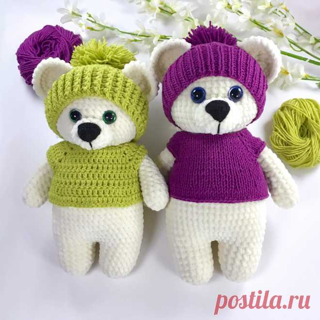 PDF Плюшевый Мишка крючком. FREE crochet pattern; Аmigurumi animal patterns. Амигуруми схемы и описания на русском. Вязаные игрушки и поделки своими руками #amimore - плюшевый мишка, медведь из плюшевой пряжи, медвежонок в кофточке и шапке.