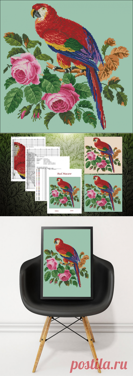 Red maclaw vintage cross stitch pattern от MagicOfNeedle на Etsy