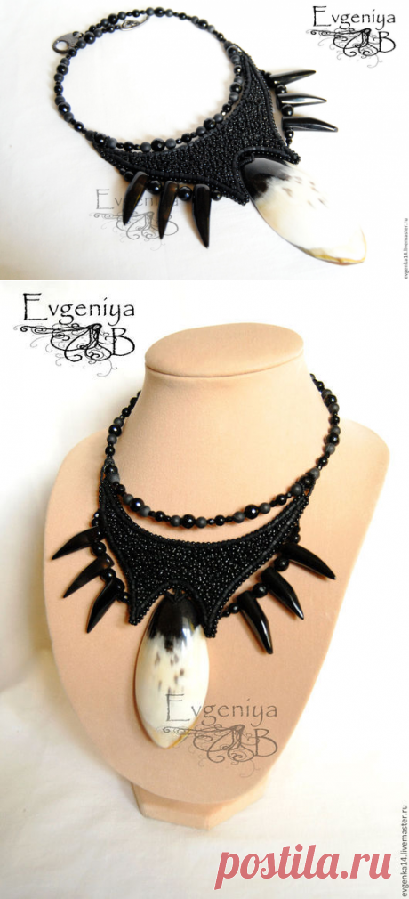 Колье "Легенды Севера" с оленьим рогом - чёрно-белый, черный, белый, Север