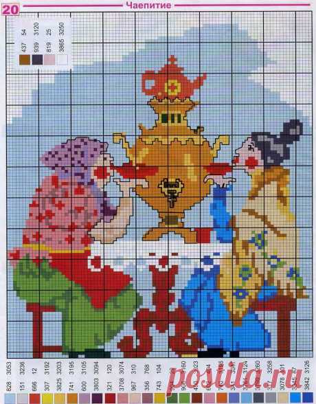 Кумушки на чаепитии - Схема для вышивания крестиком - Схемы вышивки Люди