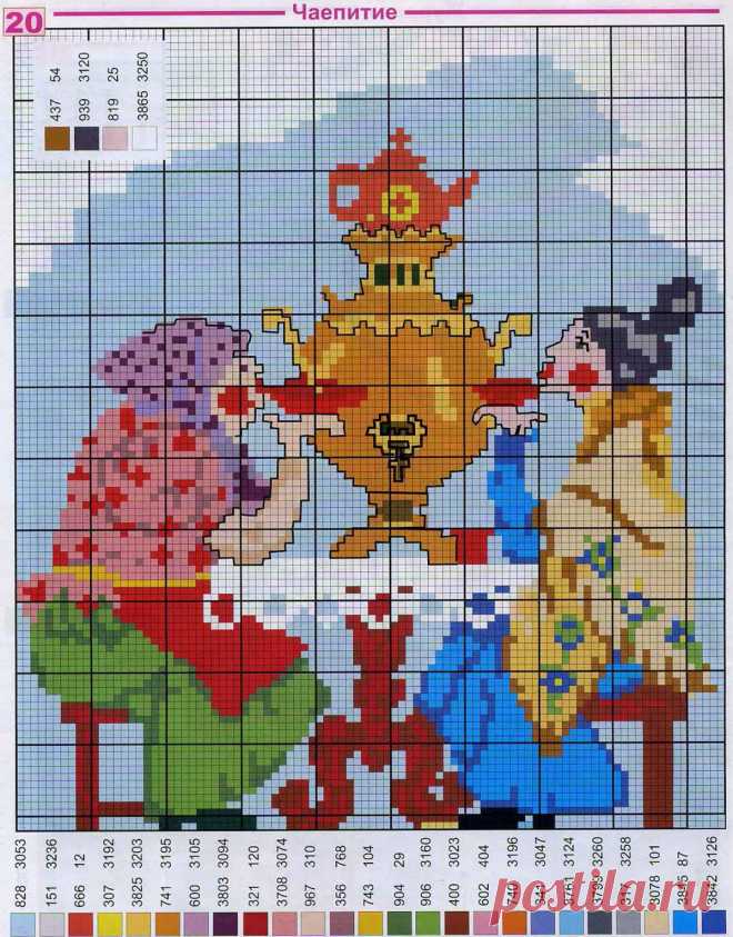 Кумушки на чаепитии - Схема для вышивания крестиком - Схемы вышивки Люди