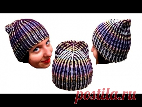 Женская шапка в технике Бриошь спицами. Часть 1 // Brioche Stitch // Women's hats knitting