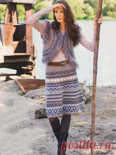 Жаккардовая юбка и безрукавка спицами - Портал рукоделия и моды