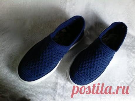 летние мокасины вязаные крючком на подошве