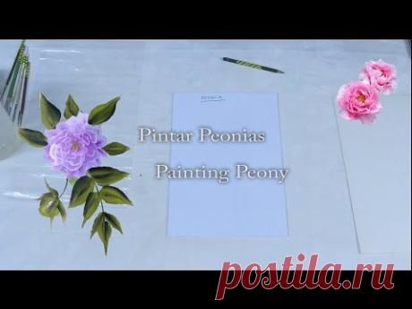 Pintar Peonias . Painting Peony one stroke