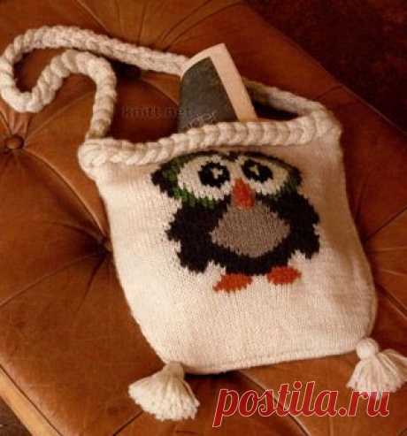 Вязаная сумка с мотивом сова в технике жаккард | knitt.net | Все о вязании