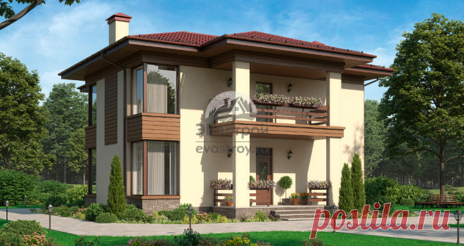 Готовый проект коттеджа в стиле райта 164 м2 из газобетона.