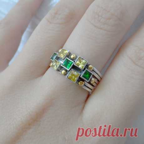 Серебряное кольцо с цитринами. Ручная работа.