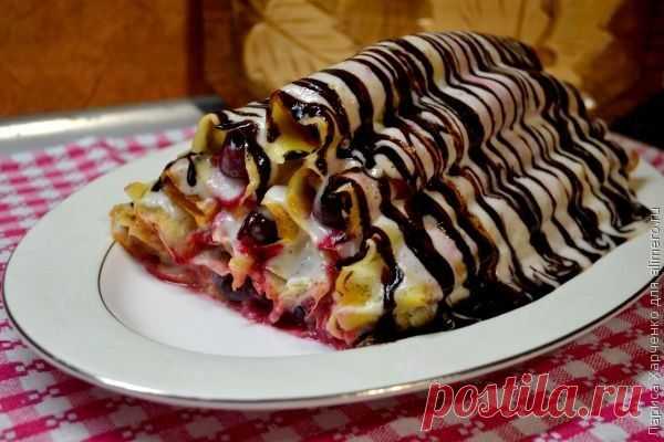 Блинный тортик с вишневой начинкой