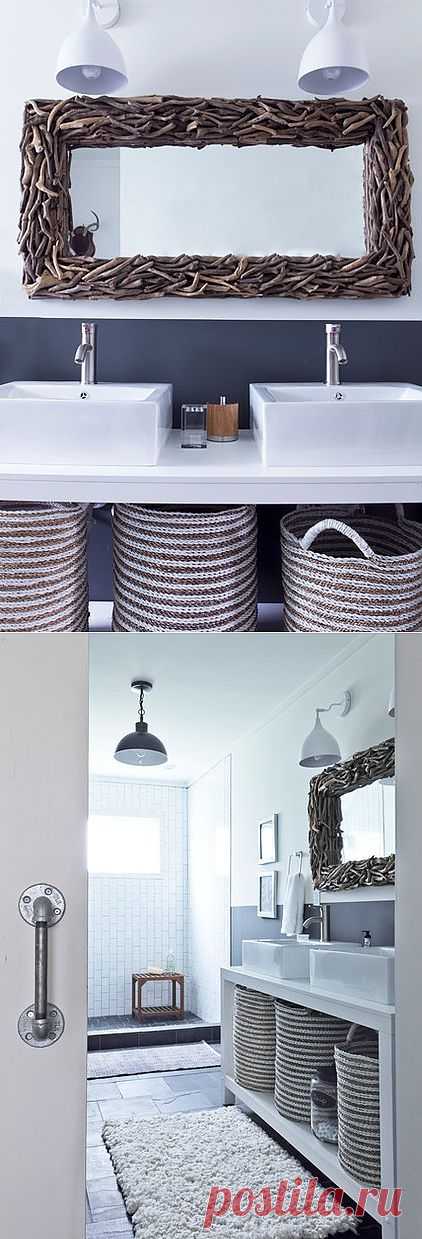 декор зеркала при помощи веточек