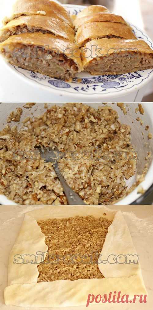 Рулет с яблоками и орехами - рецепт приготовления