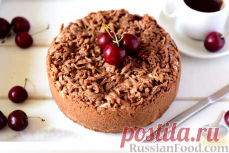 Шоколадный тёртый пирог с творогом и черешней