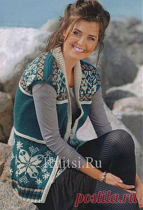 Жилет с жаккардовыми узорами. Вязание для женщин / Жилеты / Спицами