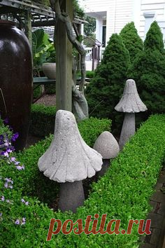 Cement #mushrooms in the #garden