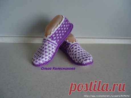 Вязаные тапочки. Мастер-класс. Knitted slippers. Tutorial.