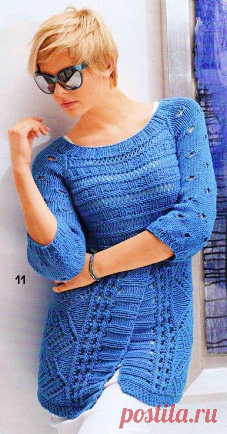 Вязаная голубая туника. | Золотые спицы
