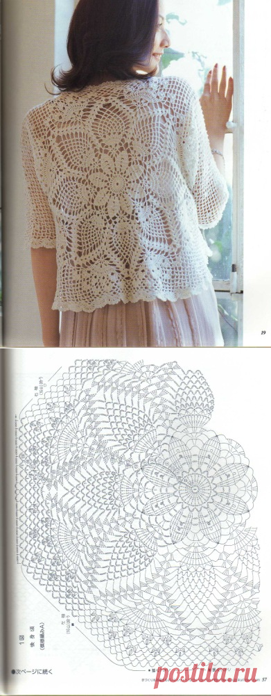 Ананасовый жакет крючком. Связать жакет по кругу |