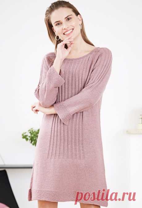 ПЛАТЬЕ С РУКАВАМИ РЕГЛАН
Размеры S (М) L (XL)
Ширина изделия по обхвату груди: ок. 96 (100) 105 (110) см
Длина изделия: ок. 78 (80) 82 (84) cм (от бейки)

Вам потребуется
Пряжа (100% мериносовой шерсти; 50 г/233 м) – 7 (8) 9 (10) мотков розовато—лиловой; круговые спицы №3 длиной 40 и 80 см; 8 маркеров для вязания.

Узоры и схемы
Лицевая гладь
Лицевые ряды — лицевые петли, изнаночные ряды — изнаночные петли. В круговых рядах все петли провязывать лицевыми.

Изнаночная гладь...