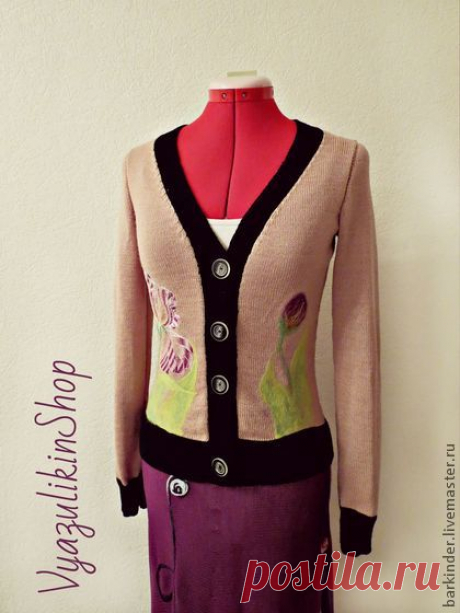 Вязаная кофточка &quot;Тигровые ирисы&quot; - бежевый,рисунок,кофточка,Кофточка вязаная