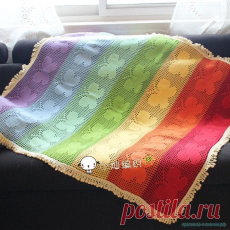 Красивое вязание | Плед крючком "Бабочки"