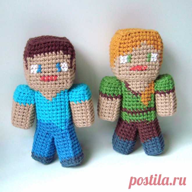 PDF Стив, Алекс и Зомби из Майнкрафта крючком. FREE crochet pattern; Аmigurumi doll patterns. Амигуруми схемы и описания на русском. Вязаные игрушки и поделки своими руками #amimore - майнкрафт, minecraft, кукла, куколка.