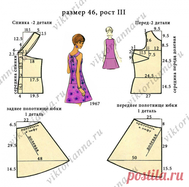 Ретро платье с фигурной спинкой и расклешенной юбкой (Шитье и крой) | Журнал Вдохновение Рукодельницы
