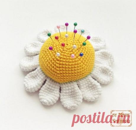 Бесплатный мастер-класс &quot;Игольница&quot;. Автор - Мария Бильдякова. Схема вязания ромашки