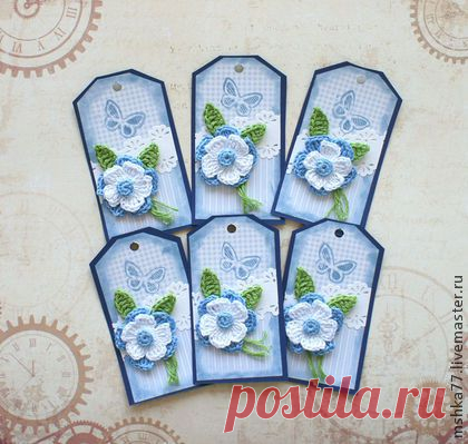 Тег (бирка) с вязаным цветком