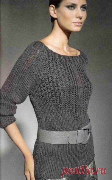 Женский пуловер с узором из патентных петель | Knitting-cluB   Вязание для Вас спицами и крючкомKnitting-cluB   Вязание для Вас спицами и крючком