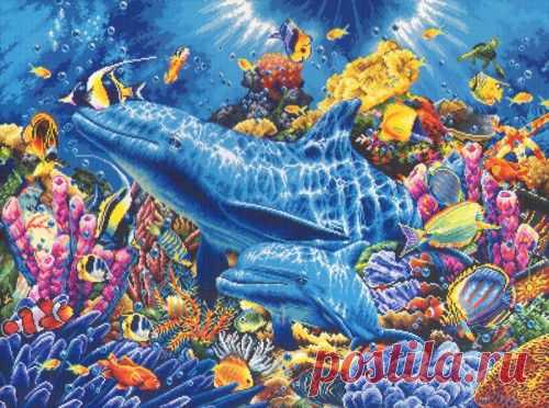 Вышивка "Dolphins of the ocean" | Скачать схему бесплатно на сайте Stitchart.net