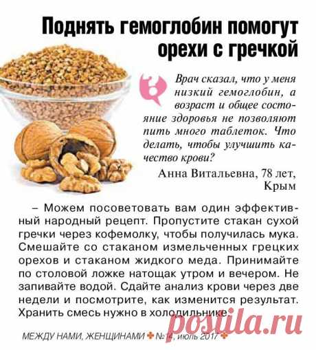 Поднять гемоглобин помогут орехи с гречкой