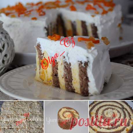 Апельсиновый торт Закрученный
Легкий бисквитный торт с нежным, воздушным сливочно-апельсиновым кремом. Он не слишком сладкий и поэтому все могут позволить себе кусочек (или два). Нетрадиционный, с вертикальными полосками. Чтобы подчеркнуть апельсиновый вкус, торт украшаем апельсиновой кожурой и цукатами. Способ приготовления не такой уж сложный. Главное, чтобы крем был нужной консистенции, и бисквит разрезан на равные по ширине полоски.