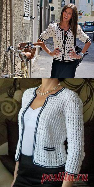 Черное на белом в стиле Chanel. Жакет крючком