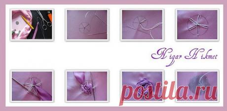 Красивые листики и цветы из лент.