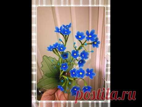 ดอกไม้ผ้าใยยัว how to make flower( blue flower) by fb : ployandpoom ( ผ้าใยบัว)