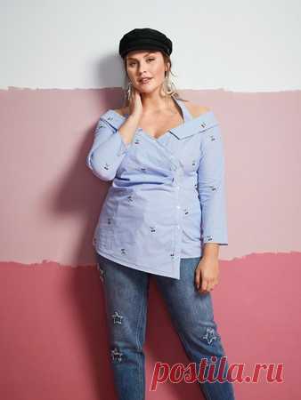 Блузка с широким декольте - выкройка № 404 из журнала 1/2018 Burda. Мода для полных – выкройки блузок на Burdastyle.ru