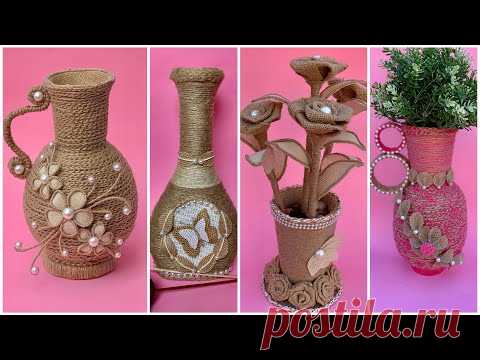4 DIY Jute Flower Vase/4 DIY Jute Flower Vase/ Rope Flower Vase/ Jute Rope Crafts