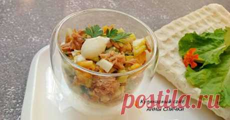 Салат из консервированного тунца с огурцом без майонеза