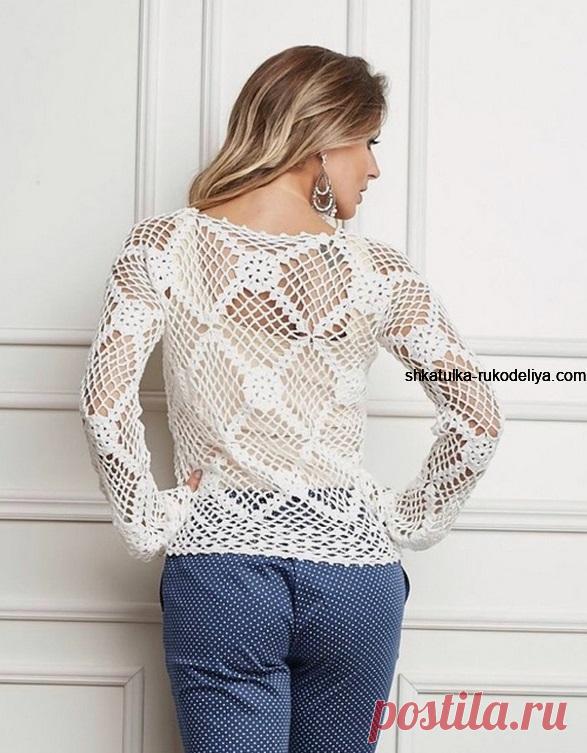 Красивая кофточка из мотивов Красивая кофточка из мотивов крючком. Летняя женская кофточка с длинным рукавом