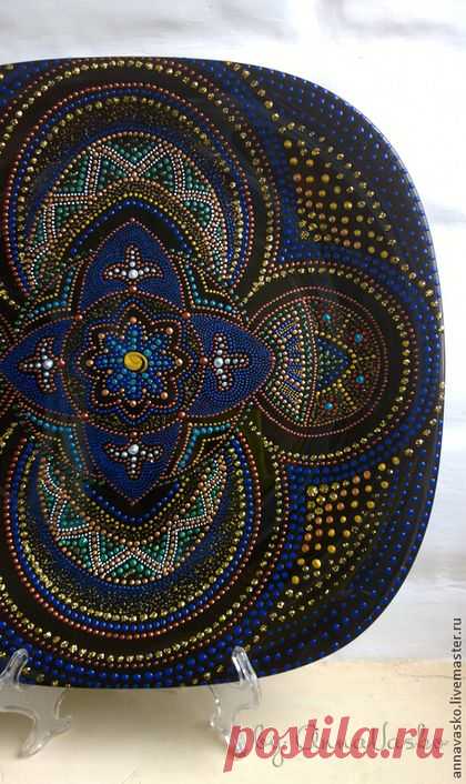 Тарелка декоративная "Синий бархат". Handmade. | декупаж тарелочки | Ручная Работа