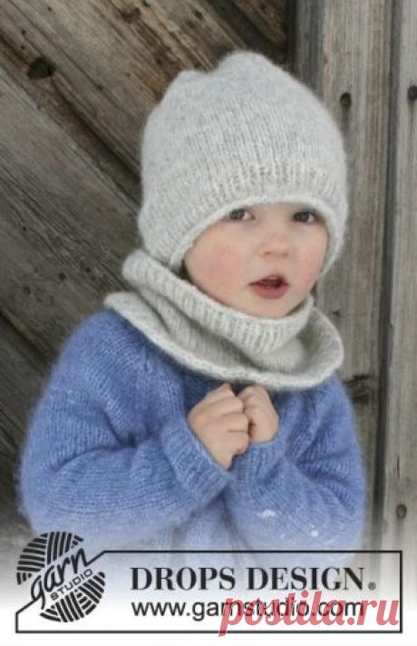 Drops Children 30-4, Set of knitted hat and neckwarmer for children, in Drops Air